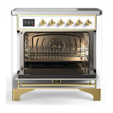 ILVE Majestic III 36-Inch Induction Range with 6 Induction Elements and Triple Glass Door Electric Oven in White with Brass Trim (UMIB36NR3WHG)