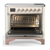ILVE Majestic III 36-Inch Induction Range with 6 Induction Elements and Solid Door Electric Oven in Antique White with Copper Trim (UMIB36QNR3AWP)