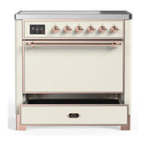 ILVE Majestic III 36-Inch Induction Range with 6 Induction Elements and Solid Door Electric Oven in Antique White with Copper Trim (UMIB36QNR3AWP)