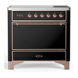 ILVE Majestic III 36-Inch Induction Range with 6 Induction Elements and Solid Door Electric Oven in Glossy Black with Copper Trim (UMIB36QNR3BKP)