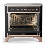 ILVE Majestic III 36-Inch Induction Range with 6 Induction Elements and Solid Door Electric Oven in Glossy Black with Copper Trim (UMIB36QNR3BKP)