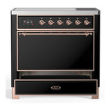 ILVE Majestic III 36-Inch Induction Range with 6 Induction Elements and Solid Door Electric Oven in Glossy Black with Copper Trim (UMIB36QNR3BKP)