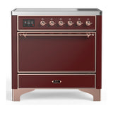 ILVE Majestic III 36-Inch Induction Range with 6 Induction Elements and Solid Door Electric Oven in Burgundy with Copper Trim (UMIB36QNR3BUP)