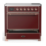 ILVE Majestic III 36-Inch Induction Range with 6 Induction Elements and Solid Door Electric Oven in Burgundy with Copper Trim (UMIB36QNR3BUP)