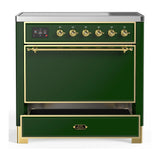 ILVE Majestic III 36-Inch Induction Range with 6 Induction Elements and Solid Door Electric Oven in Emerald Green with Brass Trim (UMIB36QNR3EGG)