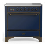ILVE Majestic III 36-Inch Induction Range with 6 Induction Elements and Solid Door Electric Oven in Mightnight Blue with Burnished Trim (UMIB36QNR3MBB)
