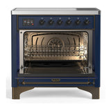 ILVE Majestic III 36-Inch Induction Range with 6 Induction Elements and Solid Door Electric Oven in Mightnight Blue with Burnished Trim (UMIB36QNR3MBB)