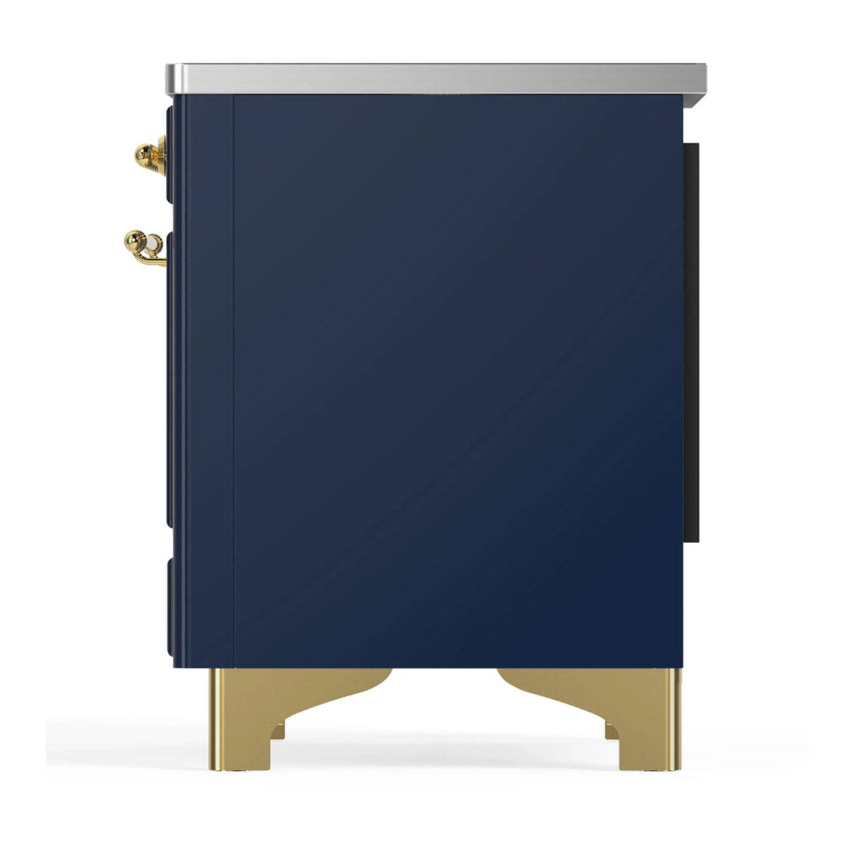 ILVE Majestic III 36-Inch Induction Range with 6 Induction Elements and Solid Door Electric Oven in Mightnight Blue with Brass Trim (UMIB36QNR3MBG)