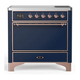 ILVE Majestic III 36-Inch Induction Range with 6 Induction Elements and Solid Door Electric Oven in Mightnight Blue with Copper Trim (UMIB36QNR3MBP)
