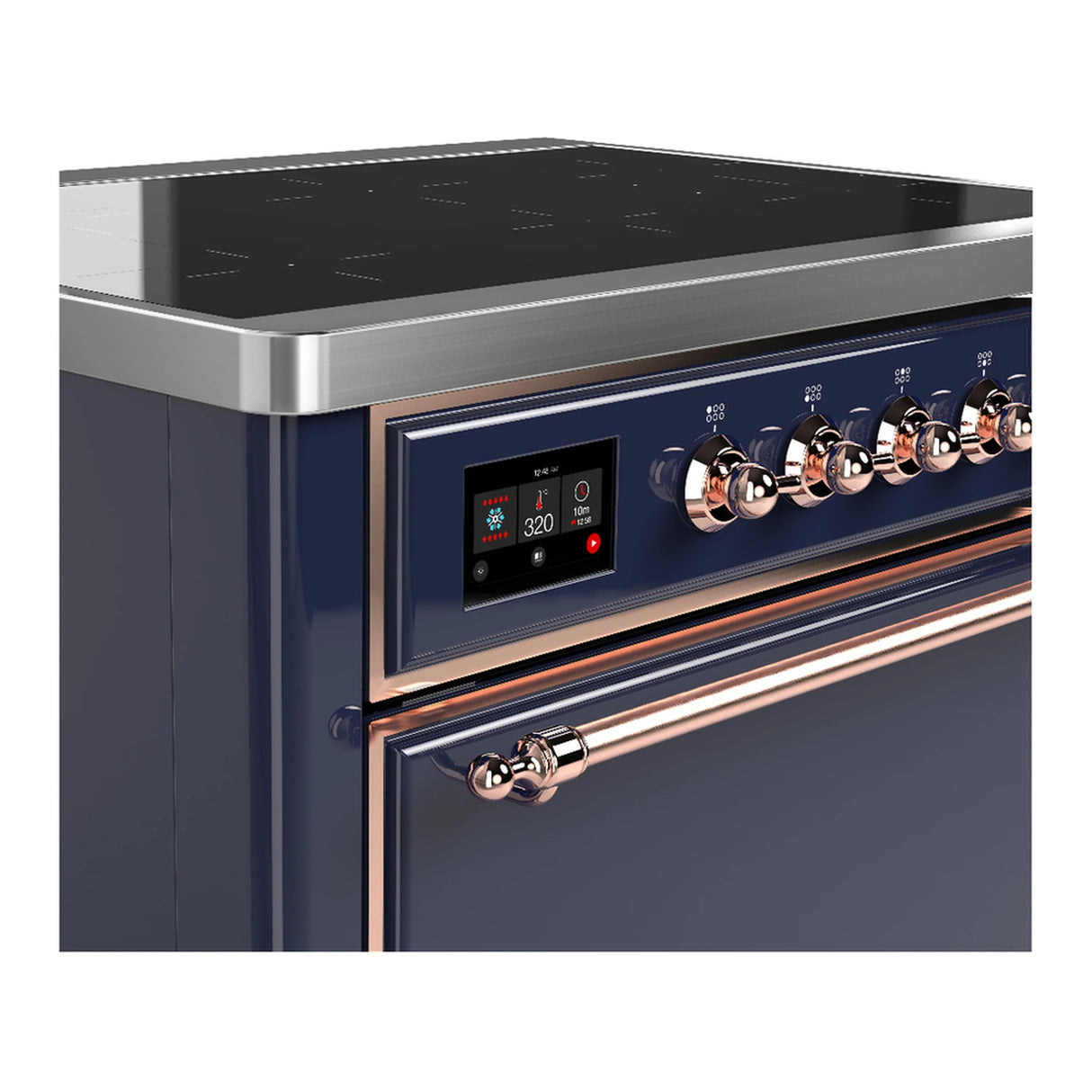 ILVE Majestic III 36-Inch Induction Range with 6 Induction Elements and Solid Door Electric Oven in Mightnight Blue with Copper Trim (UMIB36QNR3MBP)