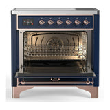 ILVE Majestic III 36-Inch Induction Range with 6 Induction Elements and Solid Door Electric Oven in Mightnight Blue with Copper Trim (UMIB36QNR3MBP)