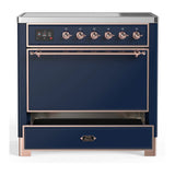 ILVE Majestic III 36-Inch Induction Range with 6 Induction Elements and Solid Door Electric Oven in Mightnight Blue with Copper Trim (UMIB36QNR3MBP)