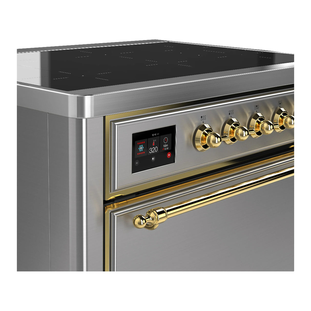 ILVE Majestic III 36-Inch Induction Range with 6 Induction Elements and Solid Door Electric Oven in Stainless Steel with Brass Trim (UMIB36QNR3SSG)
