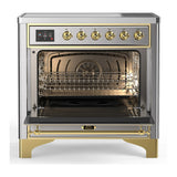 ILVE Majestic III 36-Inch Induction Range with 6 Induction Elements and Solid Door Electric Oven in Stainless Steel with Brass Trim (UMIB36QNR3SSG)
