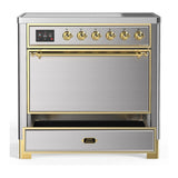 ILVE Majestic III 36-Inch Induction Range with 6 Induction Elements and Solid Door Electric Oven in Stainless Steel with Brass Trim (UMIB36QNR3SSG)