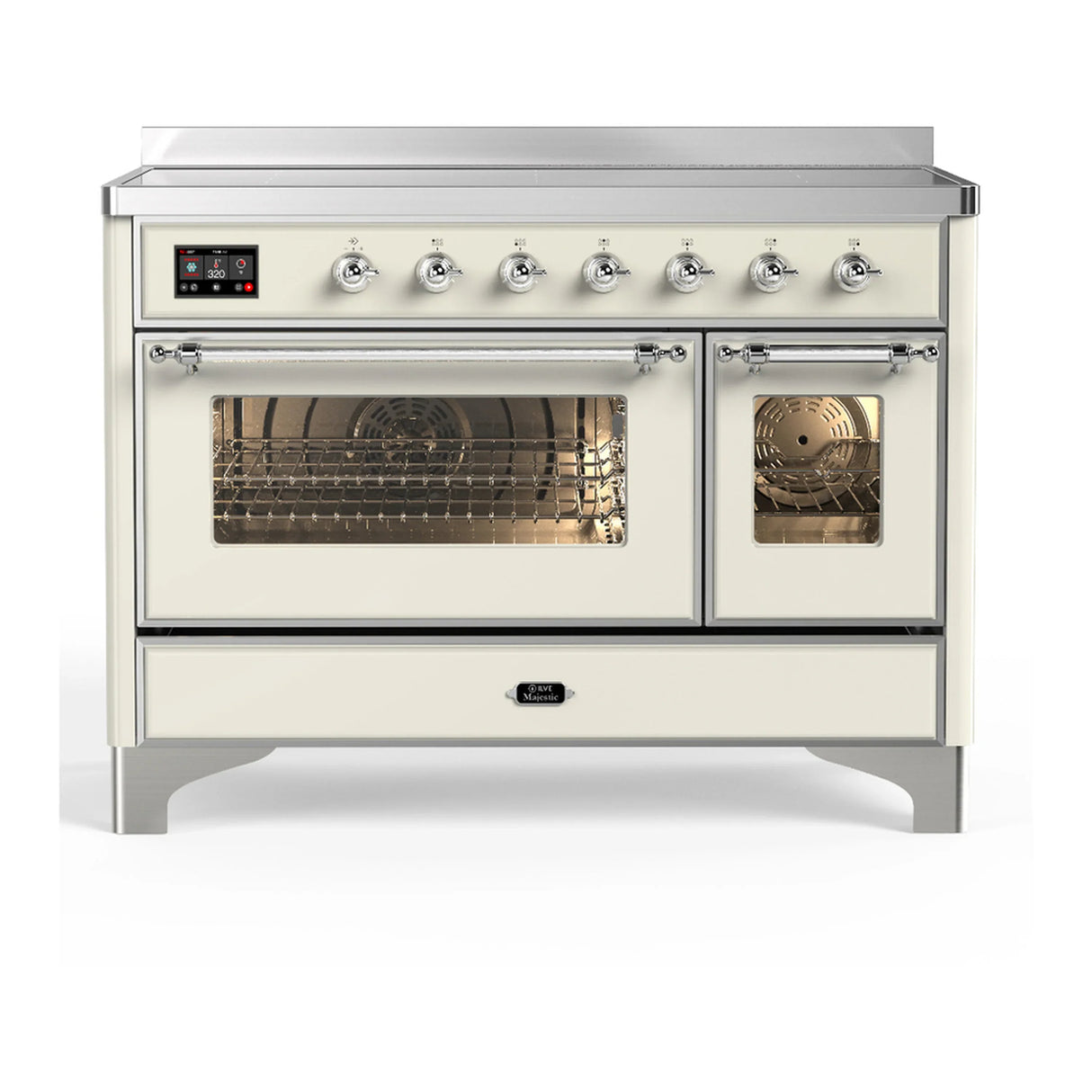 ILVE Majestic III 48-Inch Induction Range with 6 Induction Elements and Triple Glass Door Electric Oven in Antique White with Chrome Trim (UMIB48NR3AWC)
