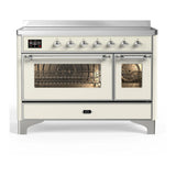 ILVE Majestic III 48-Inch Induction Range with 6 Induction Elements and Triple Glass Door Electric Oven in Antique White with Chrome Trim (UMIB48NR3AWC)