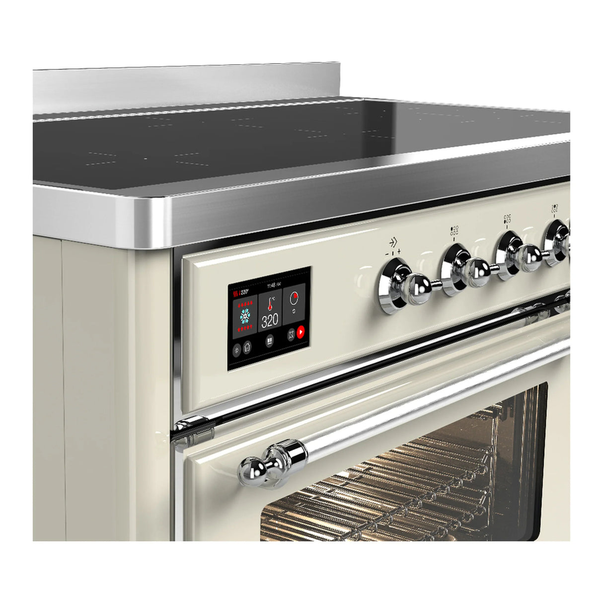 ILVE Majestic III 48-Inch Induction Range with 6 Induction Elements and Triple Glass Door Electric Oven in Antique White with Chrome Trim (UMIB48NR3AWC)