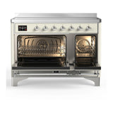 ILVE Majestic III 48-Inch Induction Range with 6 Induction Elements and Triple Glass Door Electric Oven in Antique White with Chrome Trim (UMIB48NR3AWC)