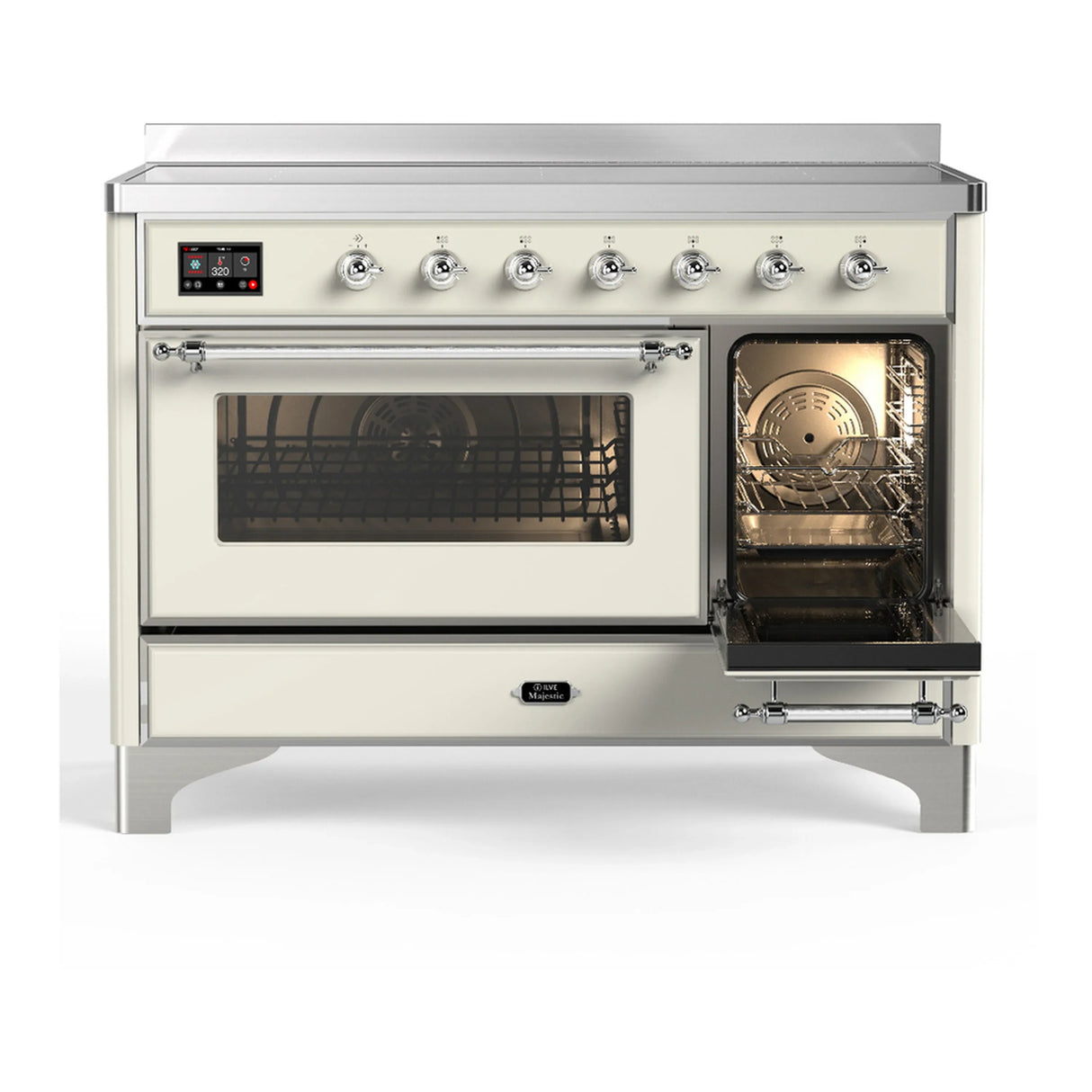 ILVE Majestic III 48-Inch Induction Range with 6 Induction Elements and Triple Glass Door Electric Oven in Antique White with Chrome Trim (UMIB48NR3AWC)