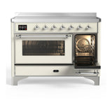 ILVE Majestic III 48-Inch Induction Range with 6 Induction Elements and Triple Glass Door Electric Oven in Antique White with Chrome Trim (UMIB48NR3AWC)