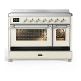 ILVE Majestic III 48-Inch Induction Range with 6 Induction Elements and Triple Glass Door Electric Oven in Antique White with Chrome Trim (UMIB48NR3AWC)