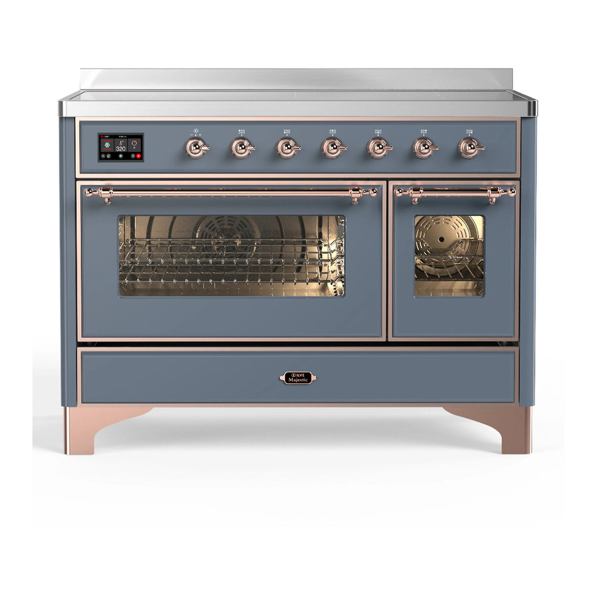 ILVE Majestic III 48-Inch Induction Range with 6 Induction Elements and Triple Glass Door Electric Oven in Blue Grey with Copper Trim (UMIB48NR3BGP)