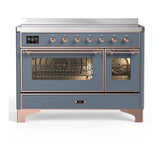 ILVE Majestic III 48-Inch Induction Range with 6 Induction Elements and Triple Glass Door Electric Oven in Blue Grey with Copper Trim (UMIB48NR3BGP)