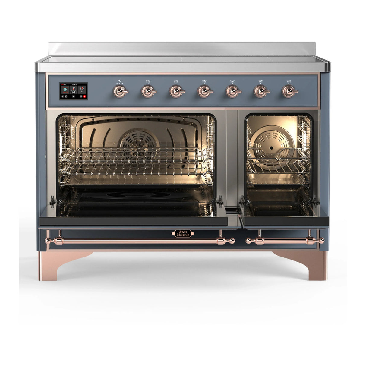 ILVE Majestic III 48-Inch Induction Range with 6 Induction Elements and Triple Glass Door Electric Oven in Blue Grey with Copper Trim (UMIB48NR3BGP)