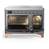 ILVE Majestic III 48-Inch Induction Range with 6 Induction Elements and Triple Glass Door Electric Oven in Blue Grey with Copper Trim (UMIB48NR3BGP)