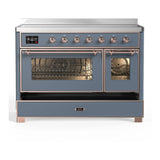 ILVE Majestic III 48-Inch Induction Range with 6 Induction Elements and Triple Glass Door Electric Oven in Blue Grey with Copper Trim (UMIB48NR3BGP)
