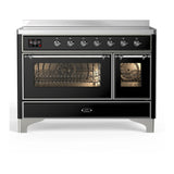 ILVE Majestic III 48-Inch Induction Range with 6 Induction Elements and Triple Glass Door Electric Oven in Glossy Black with Chrome Trim (UMIB48NR3BKC)