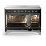 ILVE Majestic III 48-Inch Induction Range with 6 Induction Elements and Triple Glass Door Electric Oven in Glossy Black with Chrome Trim (UMIB48NR3BKC)