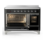 ILVE Majestic III 48-Inch Induction Range with 6 Induction Elements and Triple Glass Door Electric Oven in Glossy Black with Chrome Trim (UMIB48NR3BKC)