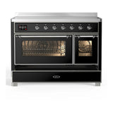 ILVE Majestic III 48-Inch Induction Range with 6 Induction Elements and Triple Glass Door Electric Oven in Glossy Black with Chrome Trim (UMIB48NR3BKC)