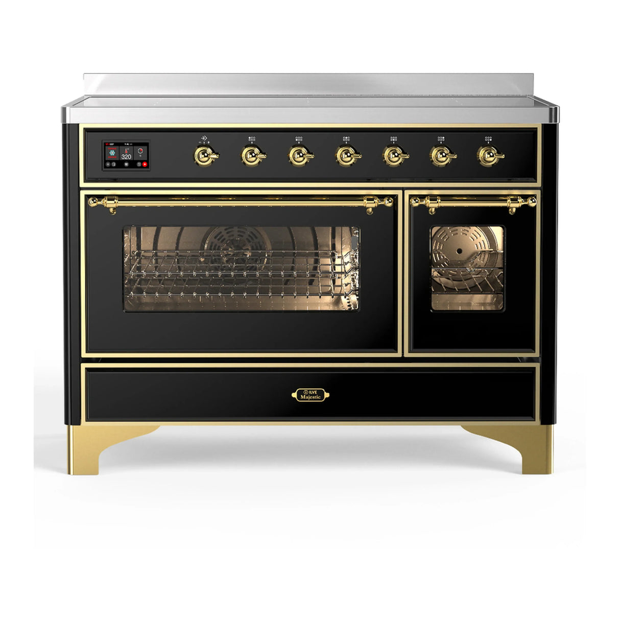 ILVE Majestic III 48-Inch Induction Range with 6 Induction Elements and Triple Glass Door Electric Oven in Glossy Black with Brass Trim (UMIB48NR3BKG)