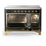 ILVE Majestic III 48-Inch Induction Range with 6 Induction Elements and Triple Glass Door Electric Oven in Glossy Black with Brass Trim (UMIB48NR3BKG)