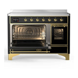 ILVE Majestic III 48-Inch Induction Range with 6 Induction Elements and Triple Glass Door Electric Oven in Glossy Black with Brass Trim (UMIB48NR3BKG)