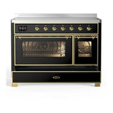 ILVE Majestic III 48-Inch Induction Range with 6 Induction Elements and Triple Glass Door Electric Oven in Glossy Black with Brass Trim (UMIB48NR3BKG)