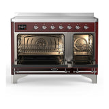 ILVE Majestic III 48-Inch Induction Range with 6 Induction Elements and Triple Glass Door Electric Oven in Burgundy with Chrome Trim (UMIB48NR3BUC)