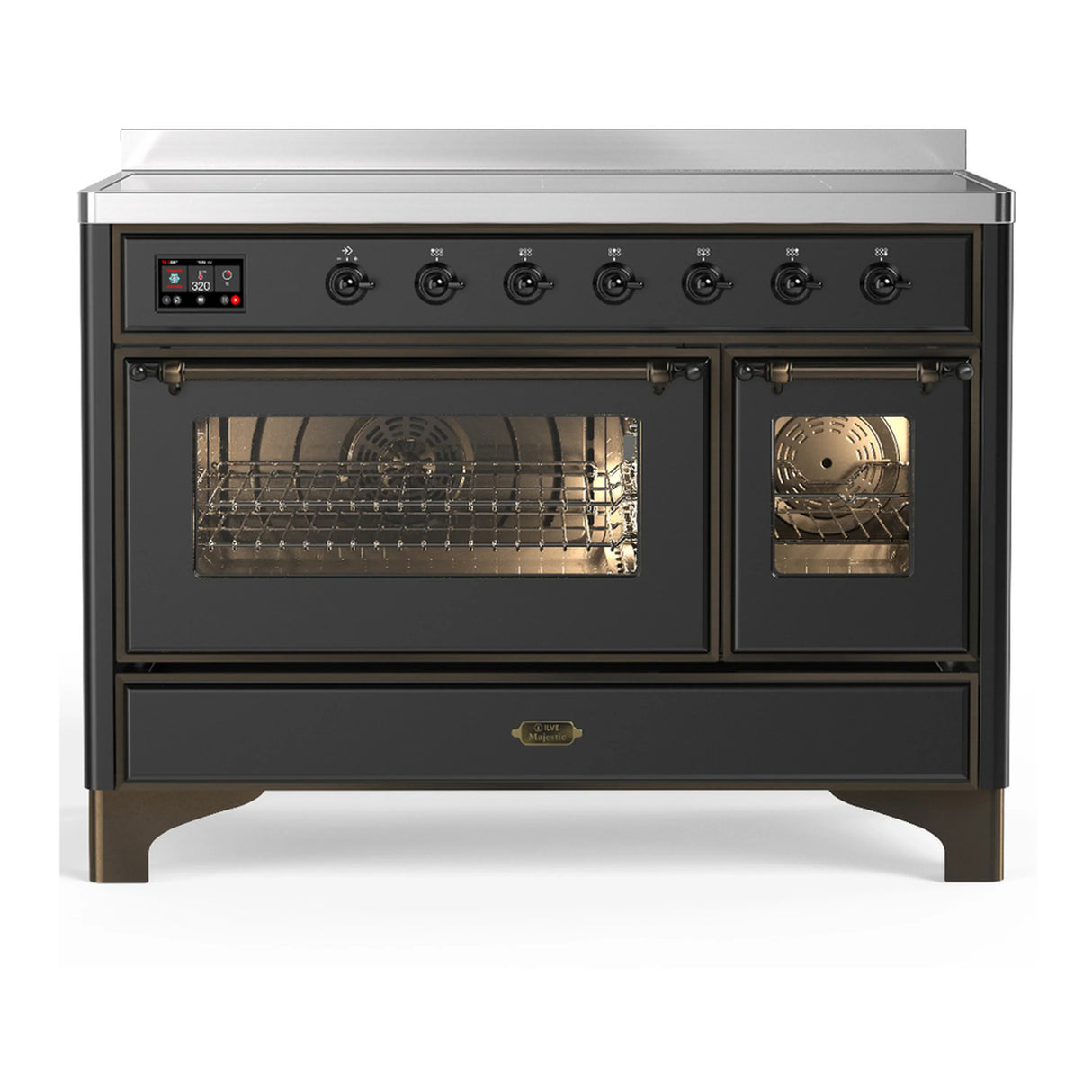 ILVE Majestic III 48-Inch Induction Range with 6 Induction Elements and Triple Glass Door Electric Oven in Matte Graphite with Burnished Trim (UMIB48NR3MGB)