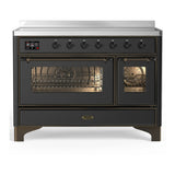 ILVE Majestic III 48-Inch Induction Range with 6 Induction Elements and Triple Glass Door Electric Oven in Matte Graphite with Burnished Trim (UMIB48NR3MGB)