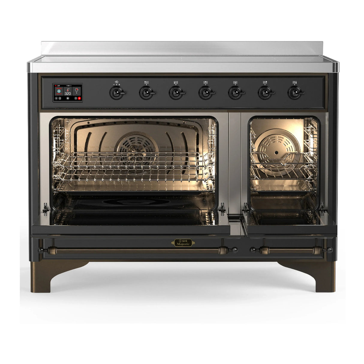 ILVE Majestic III 48-Inch Induction Range with 6 Induction Elements and Triple Glass Door Electric Oven in Matte Graphite with Burnished Trim (UMIB48NR3MGB)
