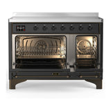 ILVE Majestic III 48-Inch Induction Range with 6 Induction Elements and Triple Glass Door Electric Oven in Matte Graphite with Burnished Trim (UMIB48NR3MGB)