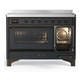ILVE Majestic III 48-Inch Induction Range with 6 Induction Elements and Triple Glass Door Electric Oven in Matte Graphite with Burnished Trim (UMIB48NR3MGB)