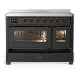 ILVE Majestic III 48-Inch Induction Range with 6 Induction Elements and Triple Glass Door Electric Oven in Matte Graphite with Burnished Trim (UMIB48NR3MGB)