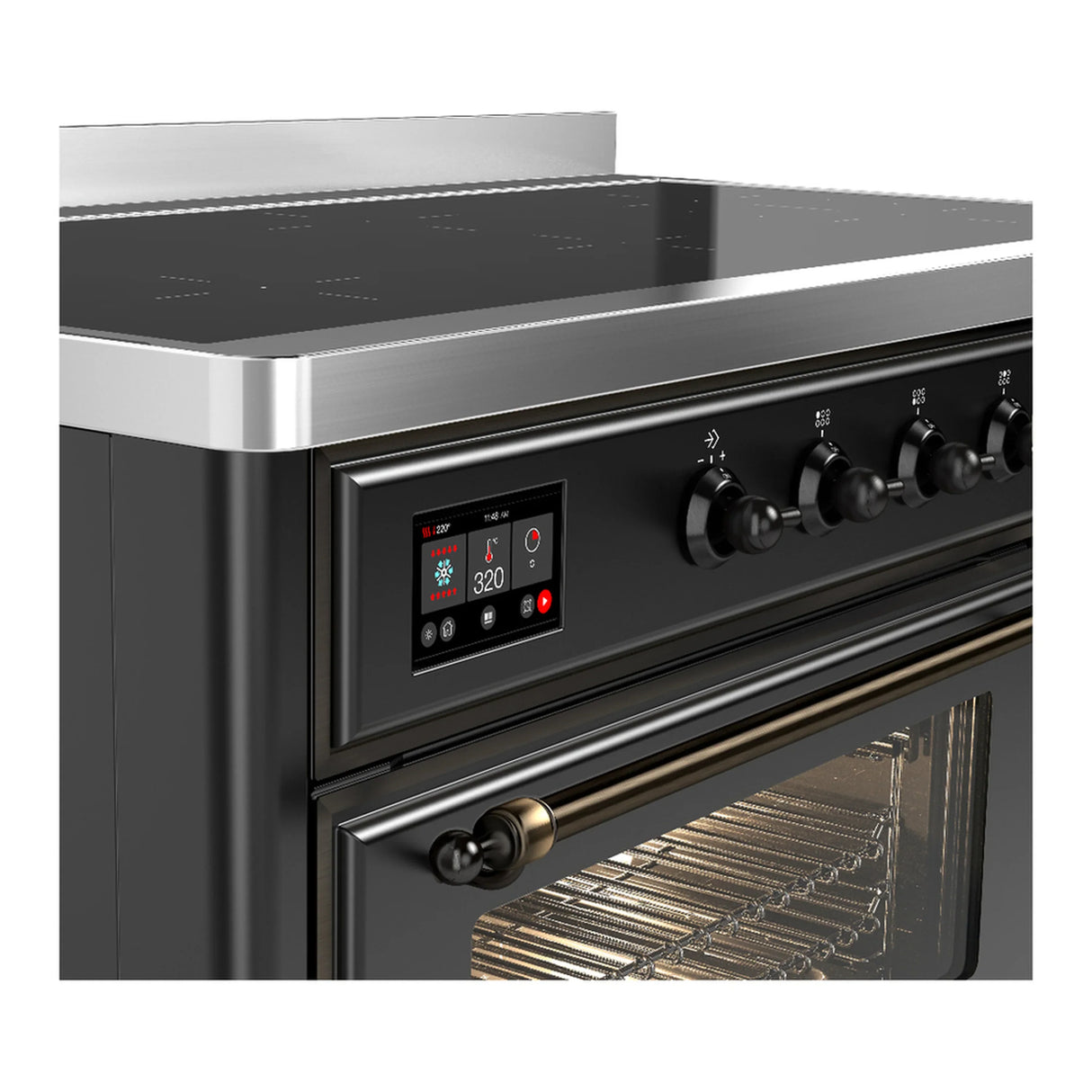 ILVE Majestic III 48-Inch Induction Range with 6 Induction Elements and Triple Glass Door Electric Oven in Matte Graphite with Burnished Trim (UMIB48NR3MGB)