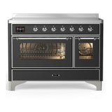 ILVE Majestic III 48-Inch Induction Range with 6 Induction Elements and Triple Glass Door Electric Oven in Matte Graphite with Chrome Trim (UMIB48NR3MGC)