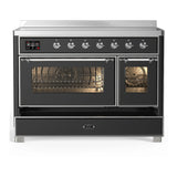 ILVE Majestic III 48-Inch Induction Range with 6 Induction Elements and Triple Glass Door Electric Oven in Matte Graphite with Chrome Trim (UMIB48NR3MGC)
