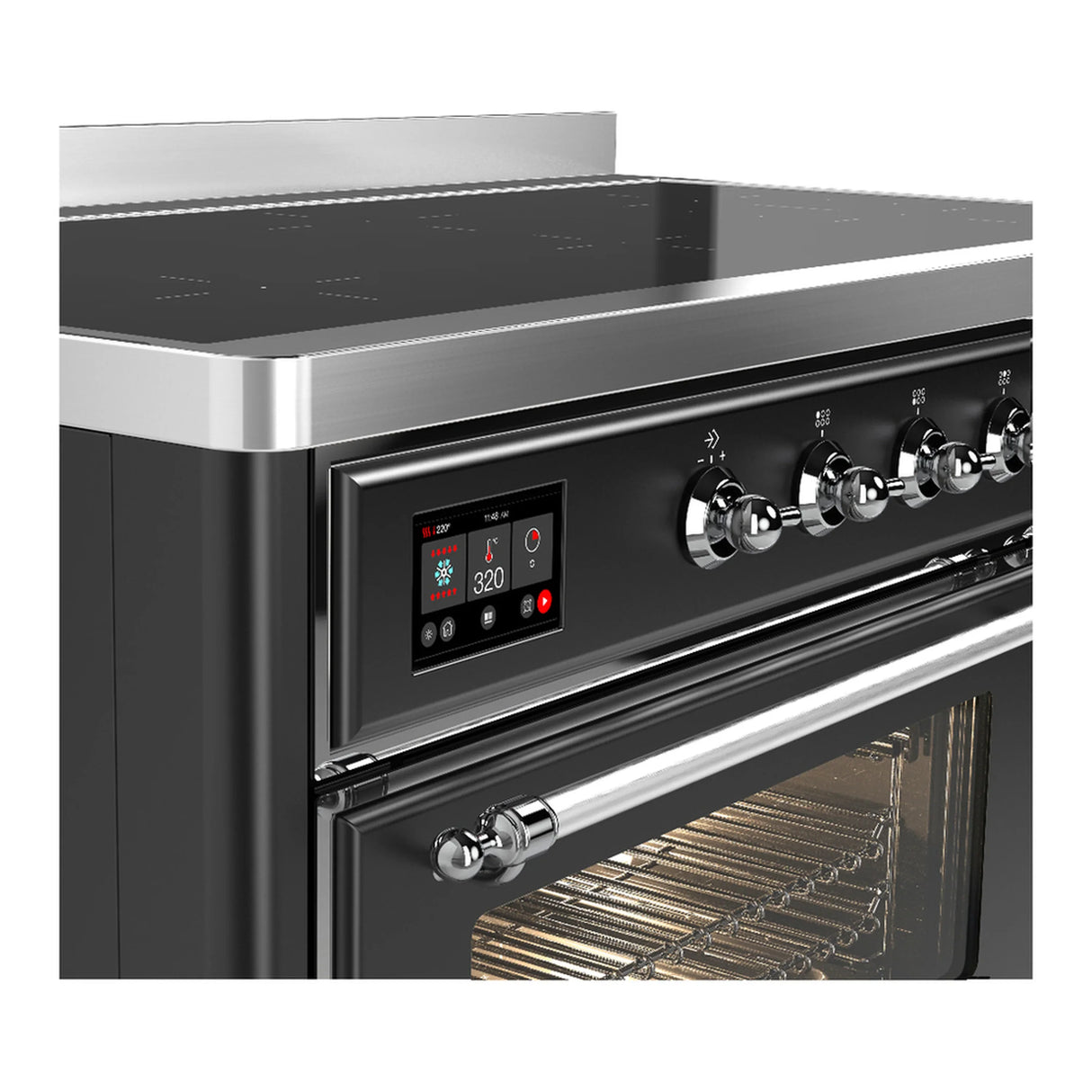 ILVE Majestic III 48-Inch Induction Range with 6 Induction Elements and Triple Glass Door Electric Oven in Matte Graphite with Chrome Trim (UMIB48NR3MGC)